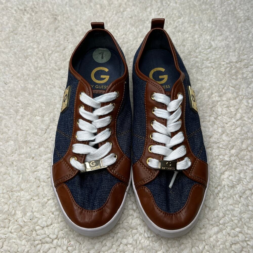 G By Guess Mallory Denim and Faux Leather Lace Up 7